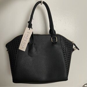 Black and Gold Textured Satchel with Trapezoid Shape